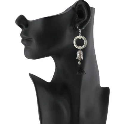 Women's Oxidized Silver plated Buddha Style Earrings-Silver - Image 2