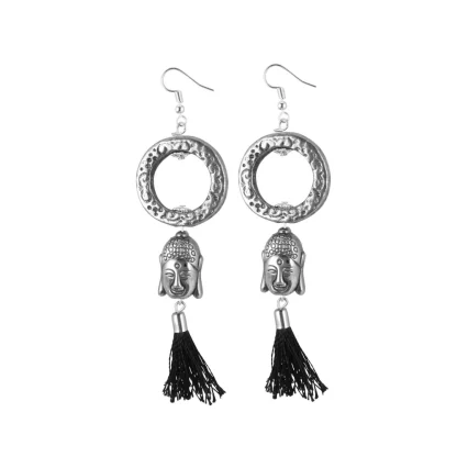 Women's Oxidized Silver plated Buddha Style Earrings-Silver