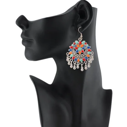 Women's Oxidize Silver plated Hook Dangler Hanging Afgani Earrings-Multicolour - Image 2