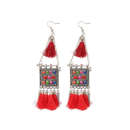 Women's Oxidize Gold plated Hook Dangler Hanging Tassels Earring-Multicolour