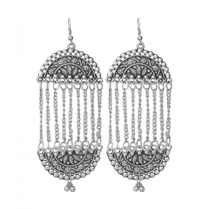 Women's Silver Plated Hook Dangler Hanging Earrings-Silver