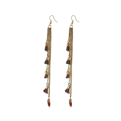 Women's Alloy, Beads Hook Dangler Hanging Tassel Earrings-Multi