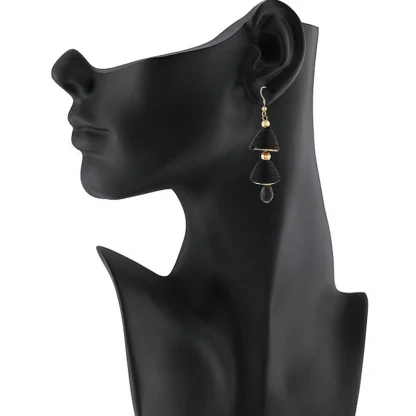 Women's Alloy, Beads Hook Dangler Hanging Earrings-Black - Image 2