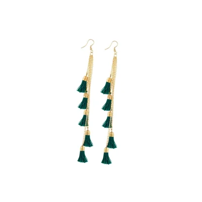 Women's Golden plated Hook Dangler Hanging Earrings-Green