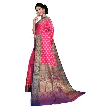 Women's Sana Silk Jacquard Saree With Blouse (Pink, 5-6 Mtrs) - Image 3