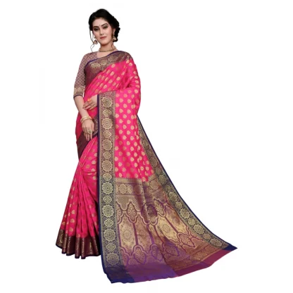 Women's Sana Silk Jacquard Saree With Blouse (Pink, 5-6 Mtrs)