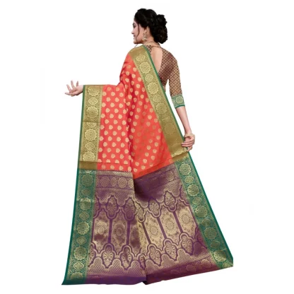 Women's Sana Silk Jacquard Saree With Blouse (Orange, 5-6 Mtrs) - Image 2