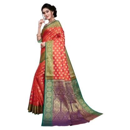 Women's Sana Silk Jacquard Saree With Blouse (Orange, 5-6 Mtrs) - Image 3