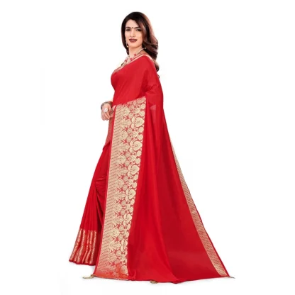 Women's Vichitra Silk Saree With Blouse (Red, 5-6 Mtrs) - Image 3