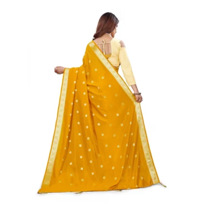 Women's Vichitra Silk Saree With Blouse (Mustard, 5-6 Mtrs) - Image 2