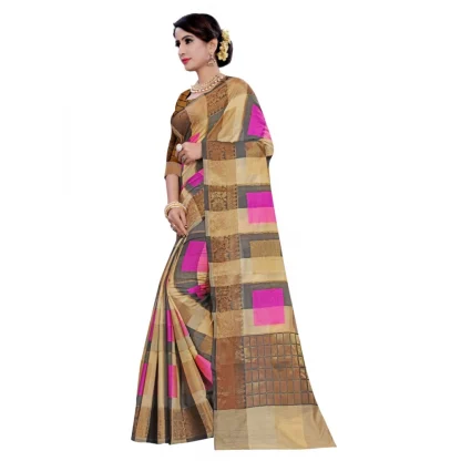 Women's Cotton, Jacqaurd Saree With Blouse (Multi Color, 5-6 Mtrs) - Image 3