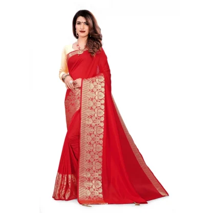 Women's Vichitra Silk Saree With Blouse (Red, 5-6 Mtrs)