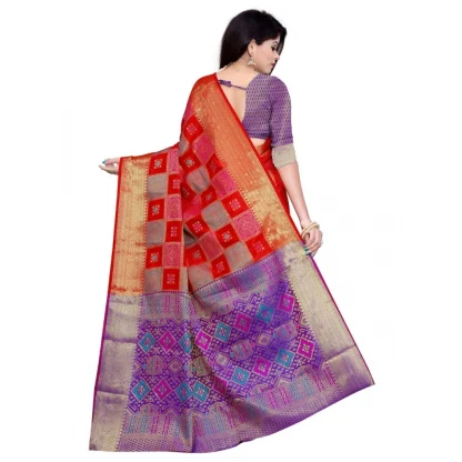 Women's Banarasi Silk Saree With Blouse (Red, 5-6 Mtrs) - Image 2