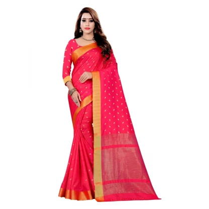 Women's Art Silk Saree With Blouse (Pink, 5-6 Mtrs)