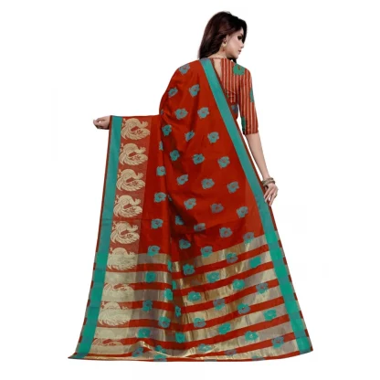 Women's Art Silk, Jacqaurd Saree With Blouse (Red, 5-6 Mtrs) - Image 2