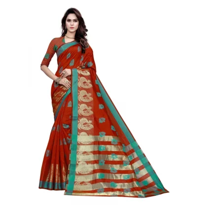 Women's Art Silk, Jacqaurd Saree With Blouse (Red, 5-6 Mtrs)