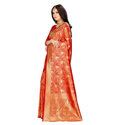 Women's Banarasi silk Saree with Blouse (Red, 5-6mtr) - Image 3