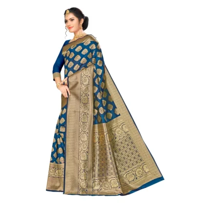 Women's Banarasi silk Saree with Blouse (Navy blue, 5-6mtr) - Image 3