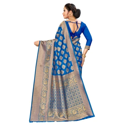 Women's Banarasi silk Saree with Blouse (Blue, 5-6mtr) - Image 2