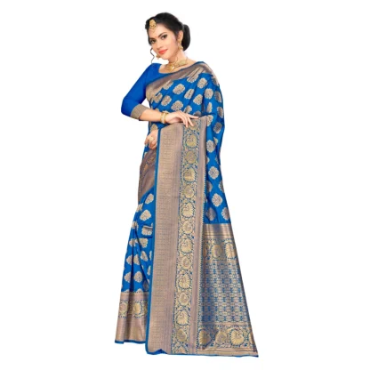 Women's Banarasi silk Saree with Blouse (Blue, 5-6mtr) - Image 3