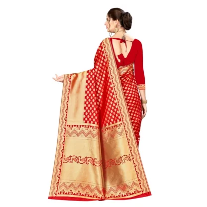 Women's Banarasi silk Saree with Blouse (Red, 5-6mtr) - Image 2