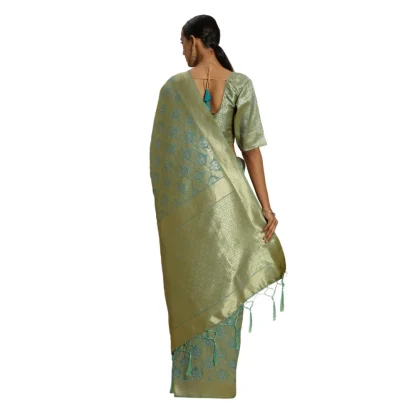 Women's Banarasi silk Saree with Blouse (Sky blue, 5-6mtr) - Image 2