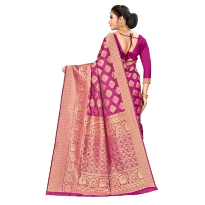 Women's Banarasi silk Saree with Blouse (Wine, 5-6mtr) - Image 2