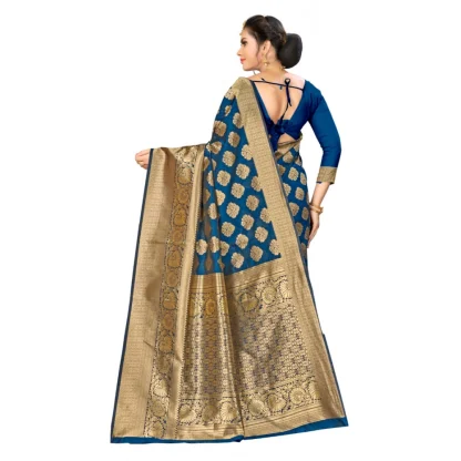 Women's Banarasi silk Saree with Blouse (Navy blue, 5-6mtr) - Image 2