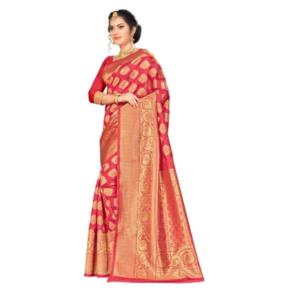 Women's Banarasi silk Saree with Blouse (Red, 5-6mtr) - Image 3