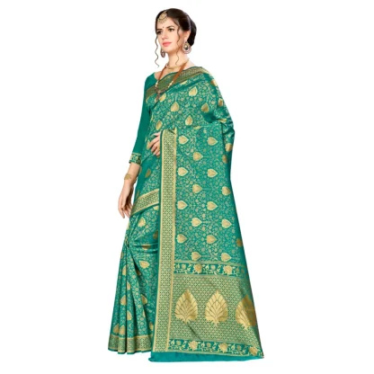 Women's Banarasi silk Saree with Blouse (Green, 5-6mtr) - Image 3