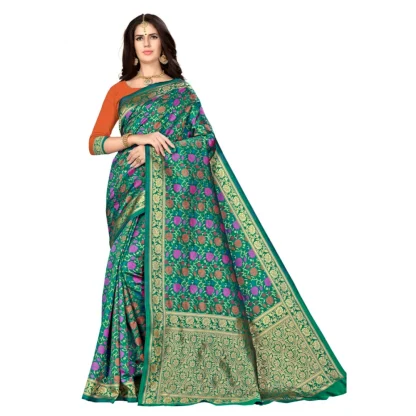 Women's Banarasi silk Saree with Blouse (Multi, 5-6mtr)