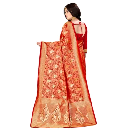 Women's Banarasi silk Saree with Blouse (Red, 5-6mtr) - Image 2