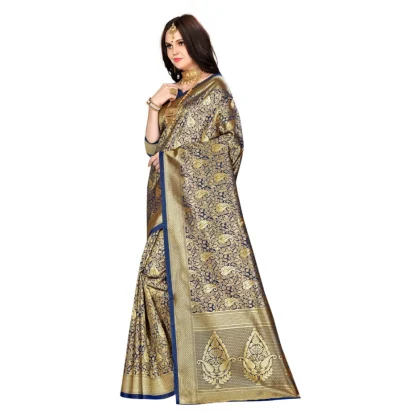 Women's Banarasi silk Saree with Blouse (Navy blue, 5-6mtr) - Image 3