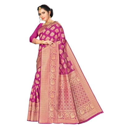 Women's Banarasi silk Saree with Blouse (Wine, 5-6mtr) - Image 3