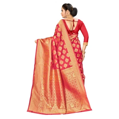 Women's Banarasi silk Saree with Blouse (Red, 5-6mtr) - Image 2