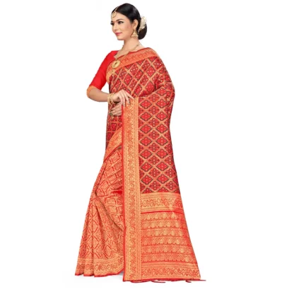 Women's Banarasi silk Saree with Blouse (Red,black, 5-6mtr) - Image 3