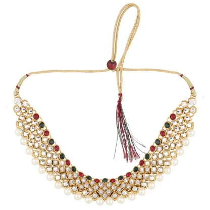 Gold Plated Kundan Jewellery Necklace Set With Earrings - Image 5