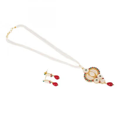 Designer Traditional India Rajasthani Basra Pearl Necklace with Earrings - Image 5