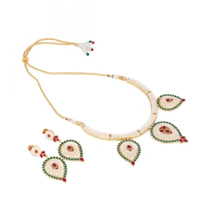 Designer Traditional India Rajasthani Basra Pearl Necklace with Earrings - Image 5