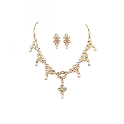 Designer Pearl Gold Plated Kundan Necklace Set - Image 2