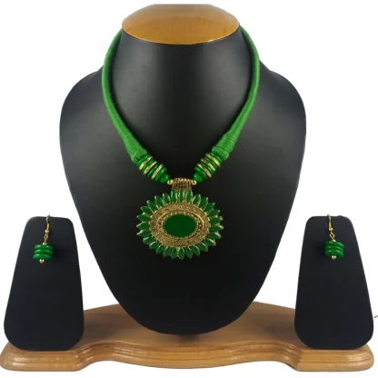 Green Color Designer Tibetan Style Fashion Necklace set - Image 2