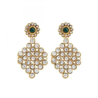 Gold Plated Kundan Jewellery Necklace Set With Earrings - Image 4