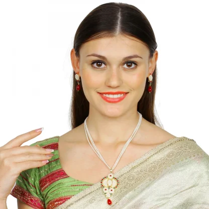 Designer Traditional India Rajasthani Basra Pearl Necklace with Earrings - Image 3