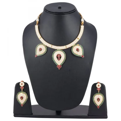 Designer Traditional India Rajasthani Basra Pearl Necklace with Earrings - Image 2