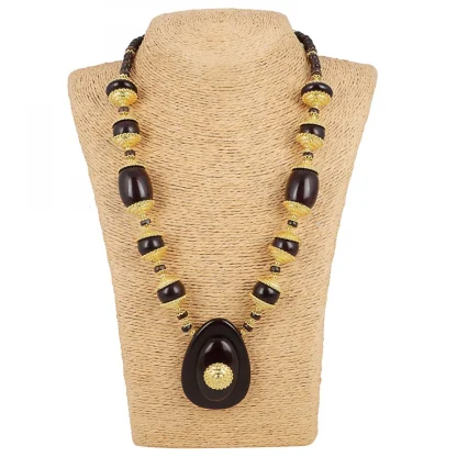 Designer Dark Brown and Golden Beads South Style Necklace - Image 2