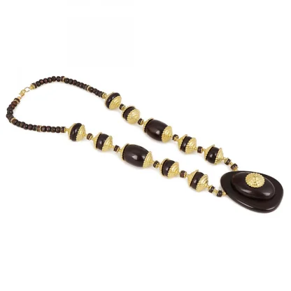 Designer Dark Brown and Golden Beads South Style Necklace - Image 4