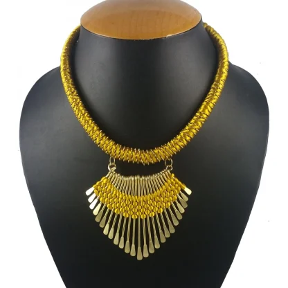 Designer Metal and Yellow Thread Necklace - Image 2