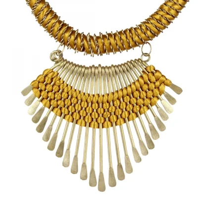 Designer Metal and Yellow Thread Necklace - Image 3