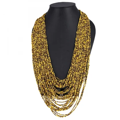 Yellow Multi Layer Beads Necklace - Image 3