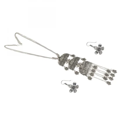 Designer German Silver Oxidized Necklace Set with Earrings - Image 3